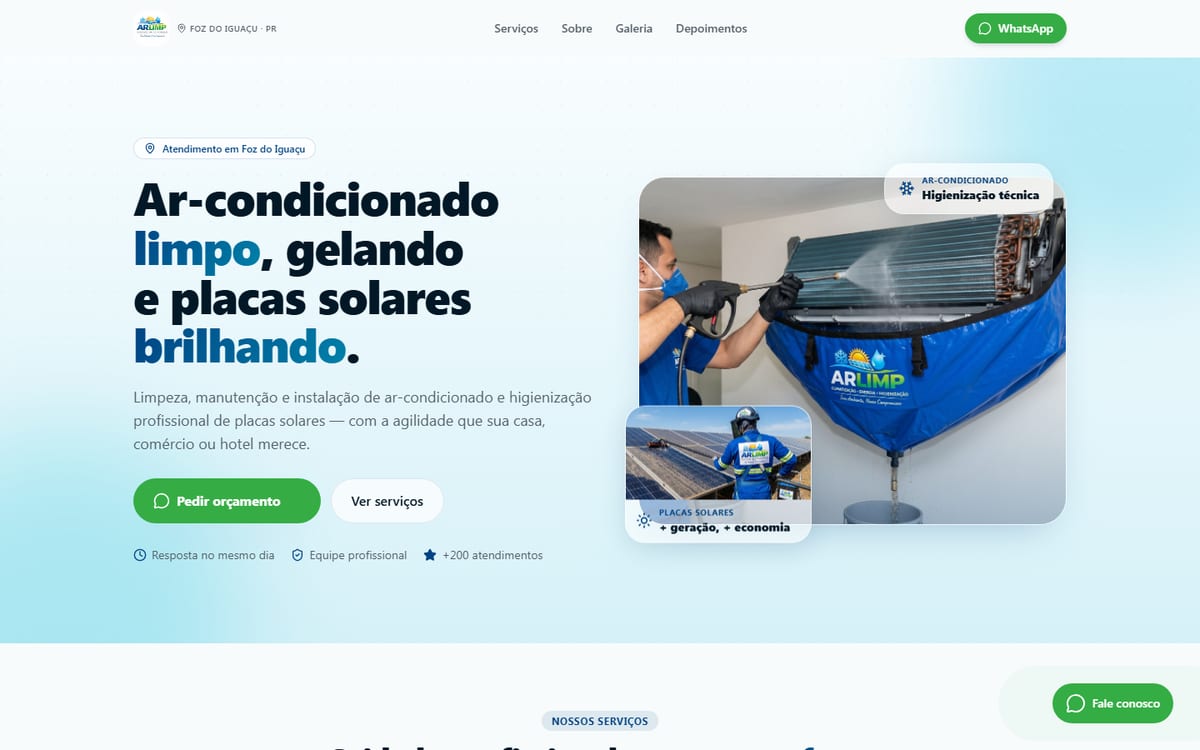 Site Arlimp Foz, feito pela DevMarques