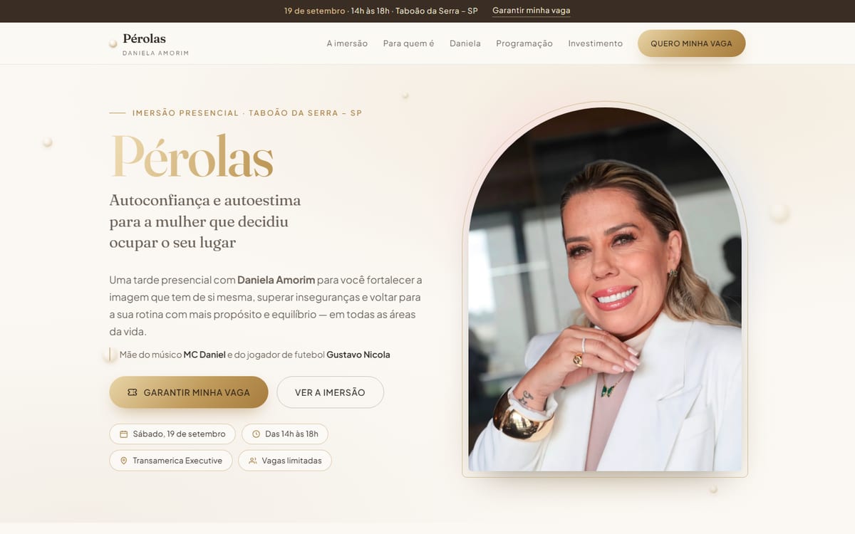Site Imersão Pérolas, feito pela DevMarques