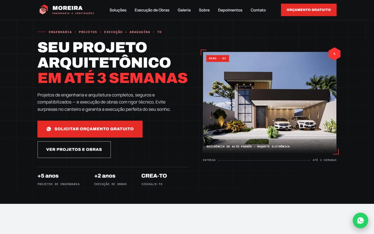 Site Moreira Engenharia, feito pela DevMarques